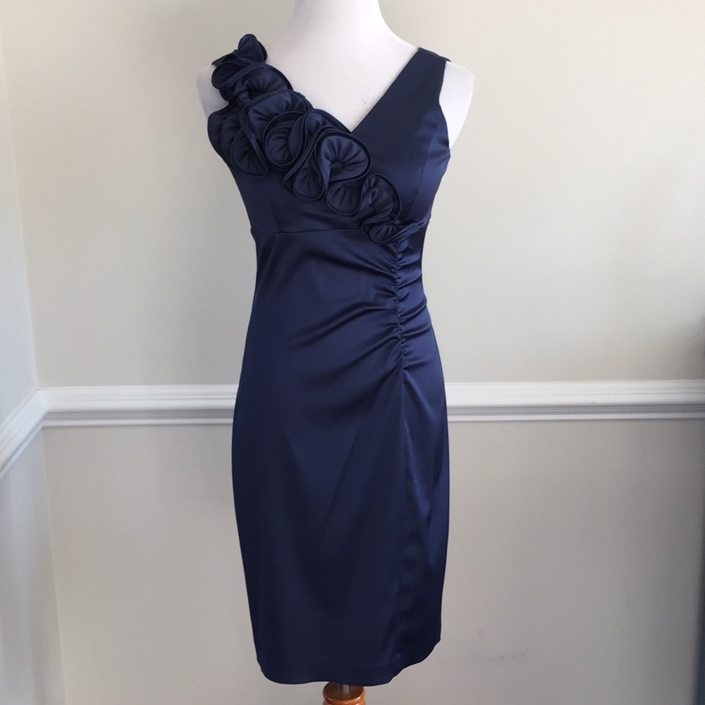 Donna Ricco knee-length navy satin cocktail dress